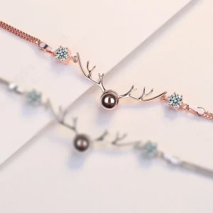 Rosa Äkta 925 Silver Zircon i love you Projection Armband<VSmycken Online