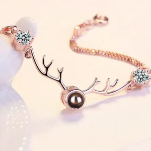 Rosa Äkta 925 Silver Zircon i love you Projection Armband<VSmycken Online