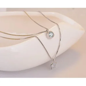 silver Double layer Zirkon Stjärna Halsband<VSmycken Sale