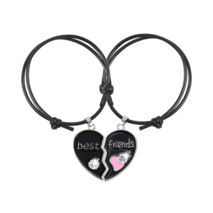 2st Best Friend svart Armband Delbart hjärta<VSmycken New