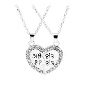 2 st Big sister Lil sis silver två delbart hjärta halsband<VSmycken Online