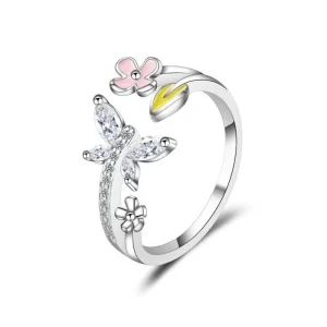 Vacker 925 Sterling Silver / AAAAA Zircon Butterfly Flower Ring<VSmycken Outlet