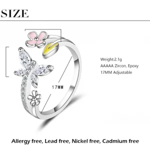 Vacker 925 Sterling Silver / AAAAA Zircon Butterfly Flower Ring<VSmycken Outlet