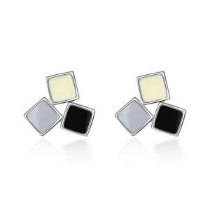 Vit, svart & grå Örhängen 925 sterling Silver<VSmycken Best