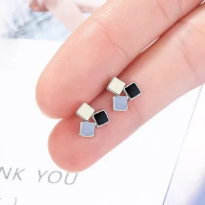 Vit, svart & grå Örhängen 925 sterling Silver<VSmycken Best